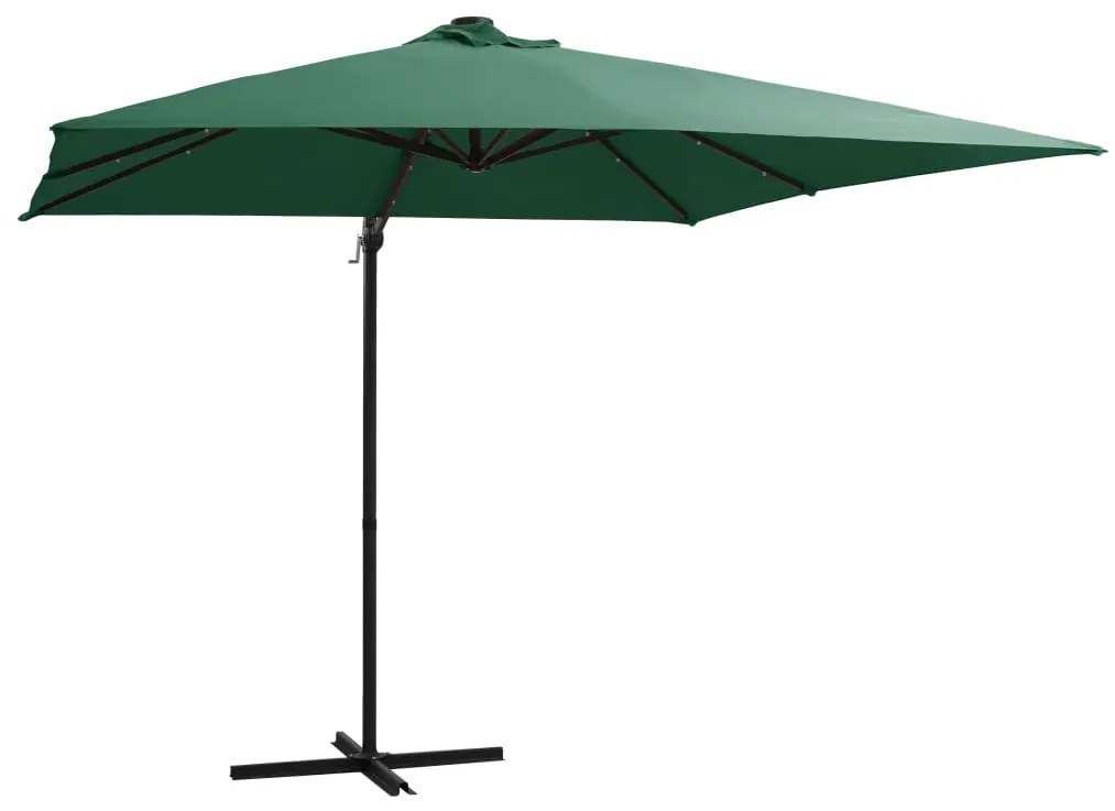 vidaXL Guarda-sol cantilever c/ luzes LED e poste aço 250x250 cm verde