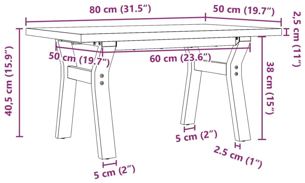 Mesa de centro estrutura em Y 80x50x40,5 cm pinho/ferro fundido