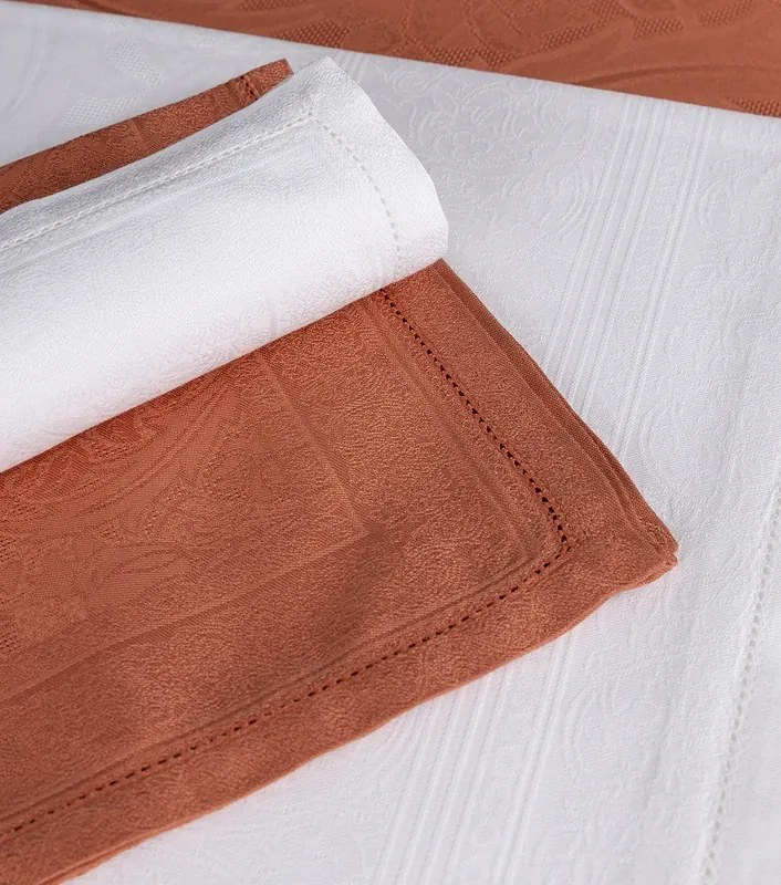 Toalhas de mesa rectangulares em damasco com ajour 100% algodão - Fateba: Branco 1 Toalha de mesa 180x350 cm