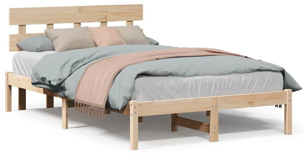 Estrado de Cama com Cabeceira 140x190 cm Madeira Sólida de Pinheiro