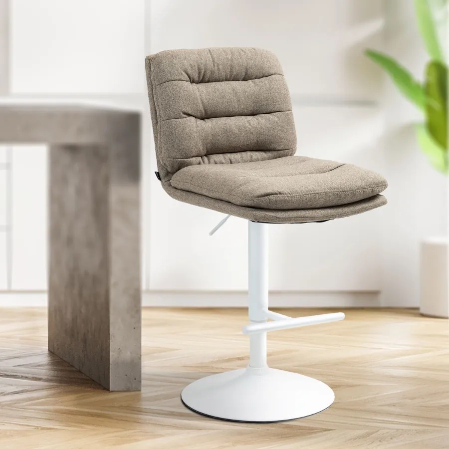 Banco de bar Damar em tecido com estrutura branca 94-116 x 42 x 56 cm Castanho acinzentado