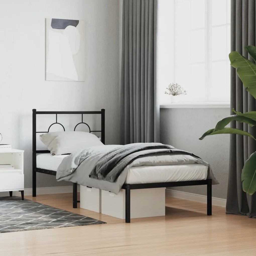 Estrutura de cama metal s/ colchão c/ cabeceira 75x190 cm preto