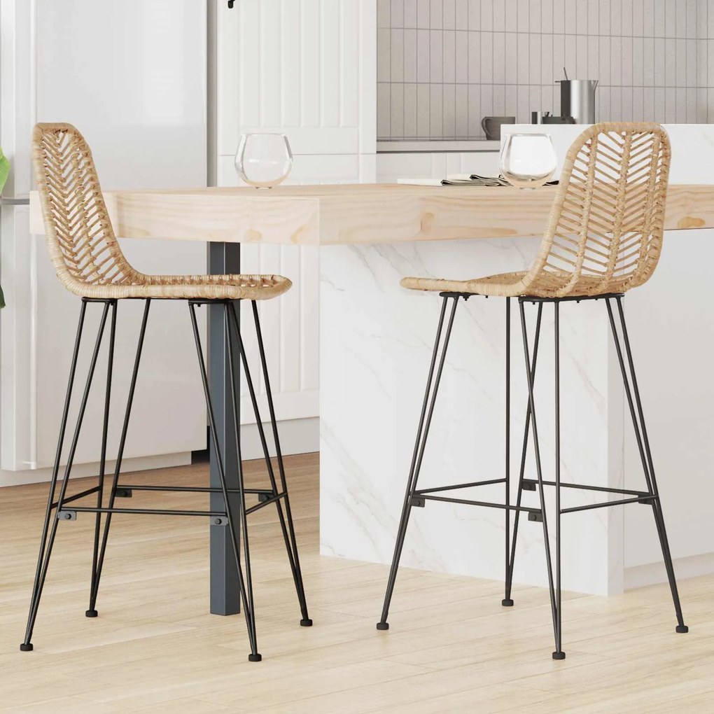 vidaXL Cadeira de Bar 2 pcs Natural 44,5 x 53 x 111 cm Rattan e Ferro