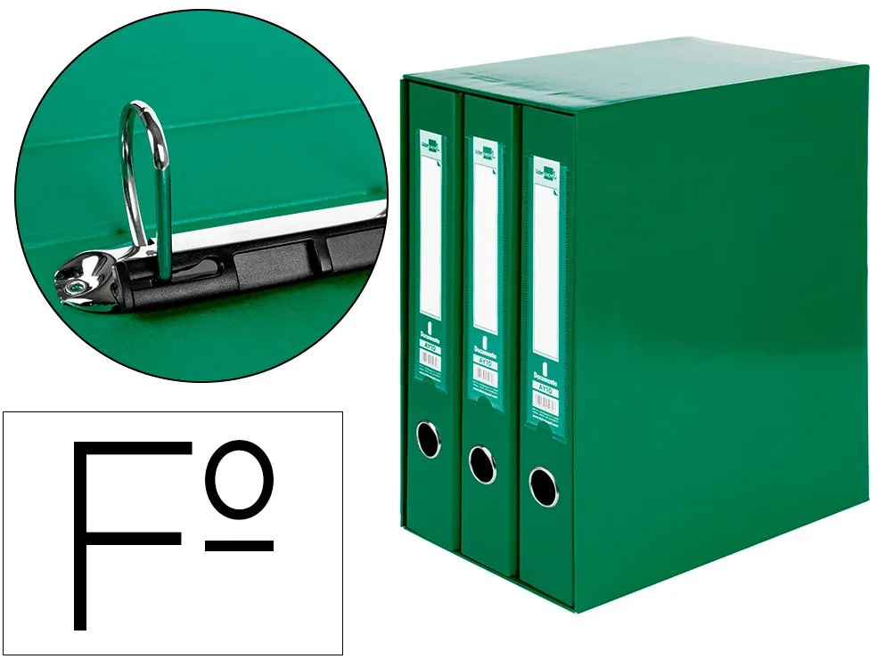 Pastas de Arquivo 2 Argolas Folio Lombada 60 mm Verde Modulo de 3