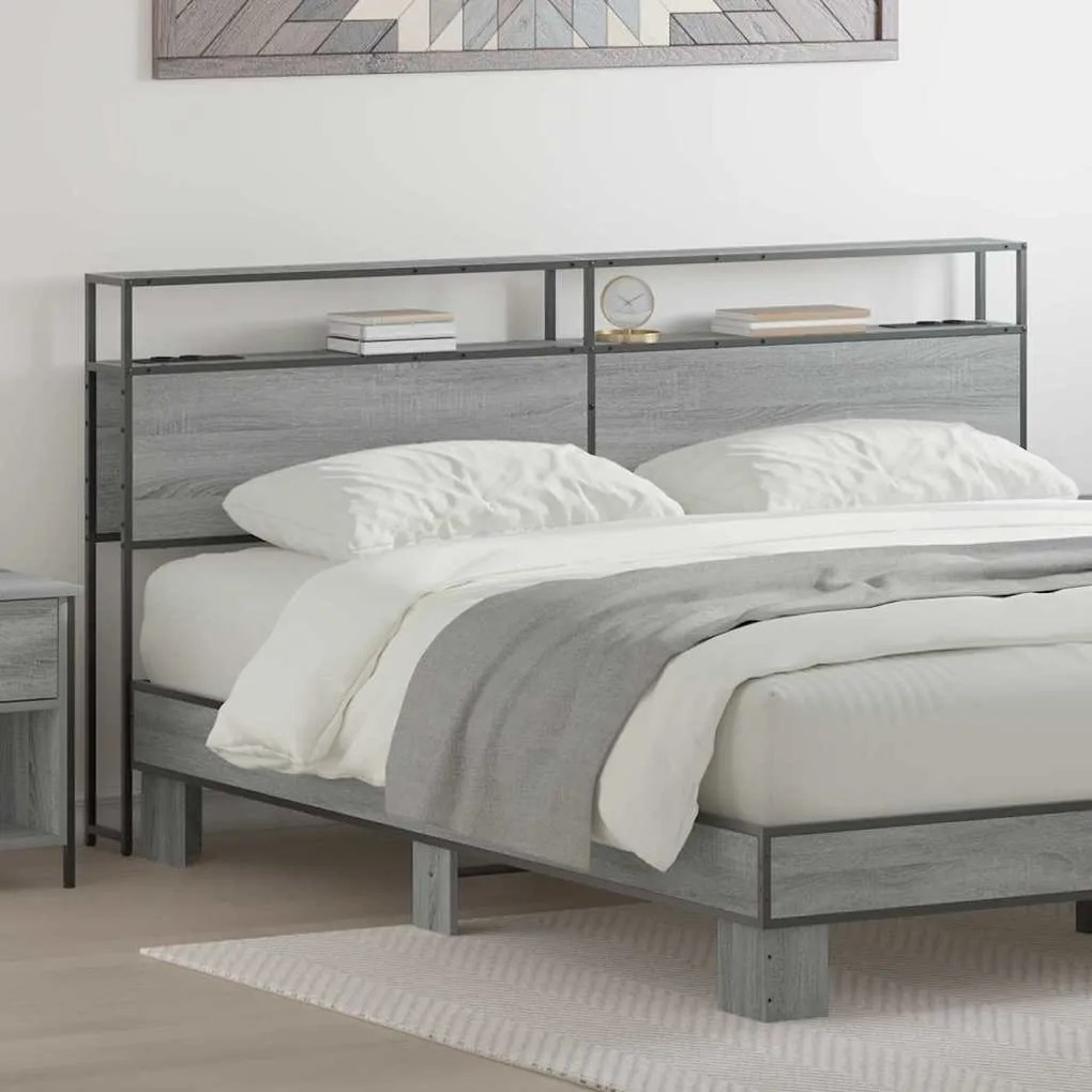 vidaXL Cabeceira de armazenamento com cabeceira Sonoma cinzento 180 cm