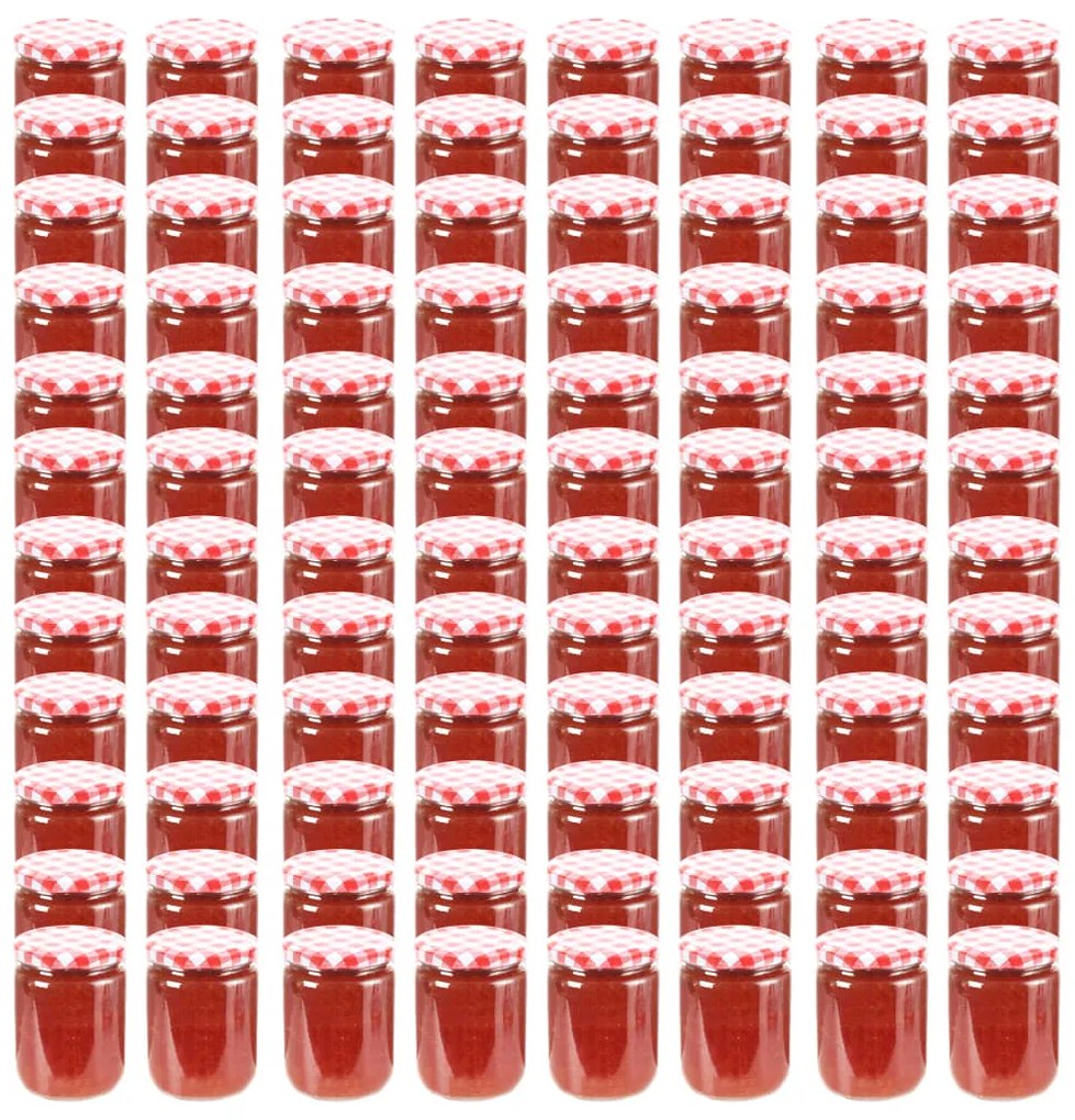 50799 vidaXL Frascos de vidro com tampas brancas e vermelhas 96 pcs 230 ml