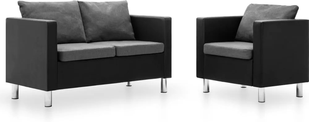 Conjunto de sofás couro artificial 2 pcs preto e cinzento-claro