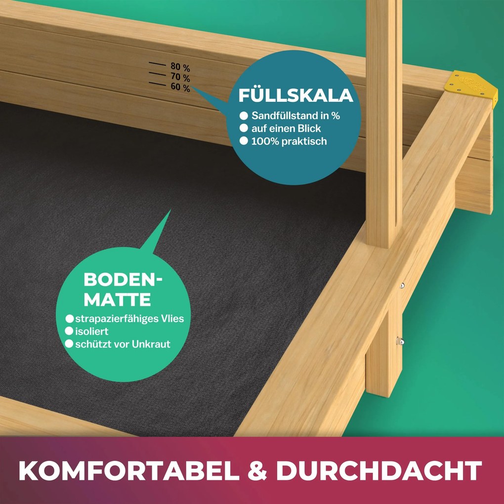 Caixa de areia crianças Fritzi 140 x 140 x 120 cm com cobertura solar castanho e antracite