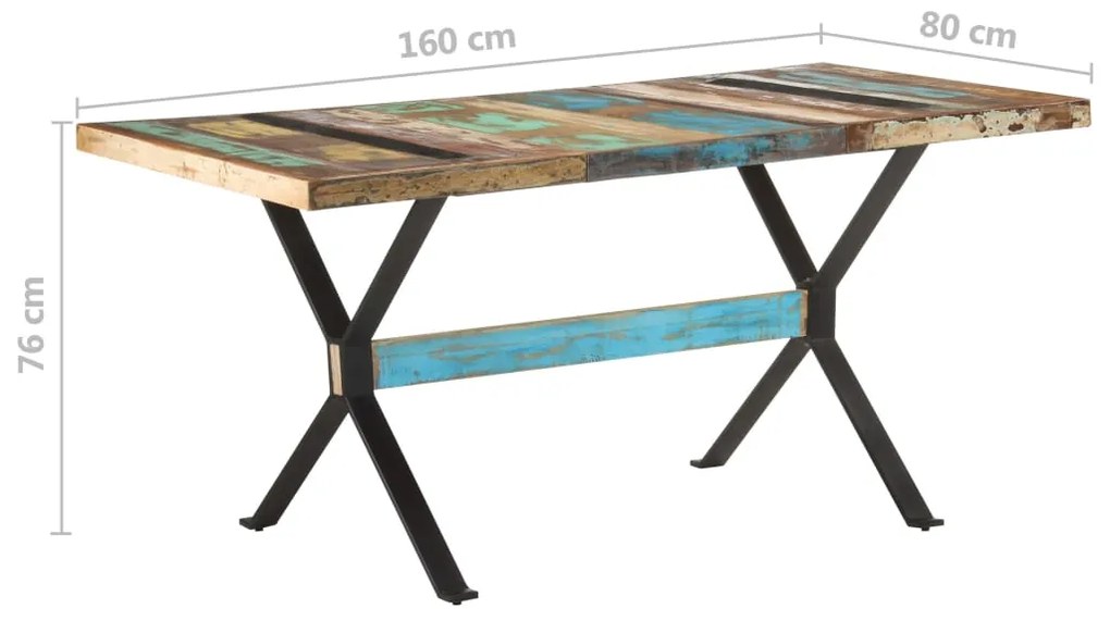 Mesa de jantar 160x80x76 cm madeira recuperada maciça