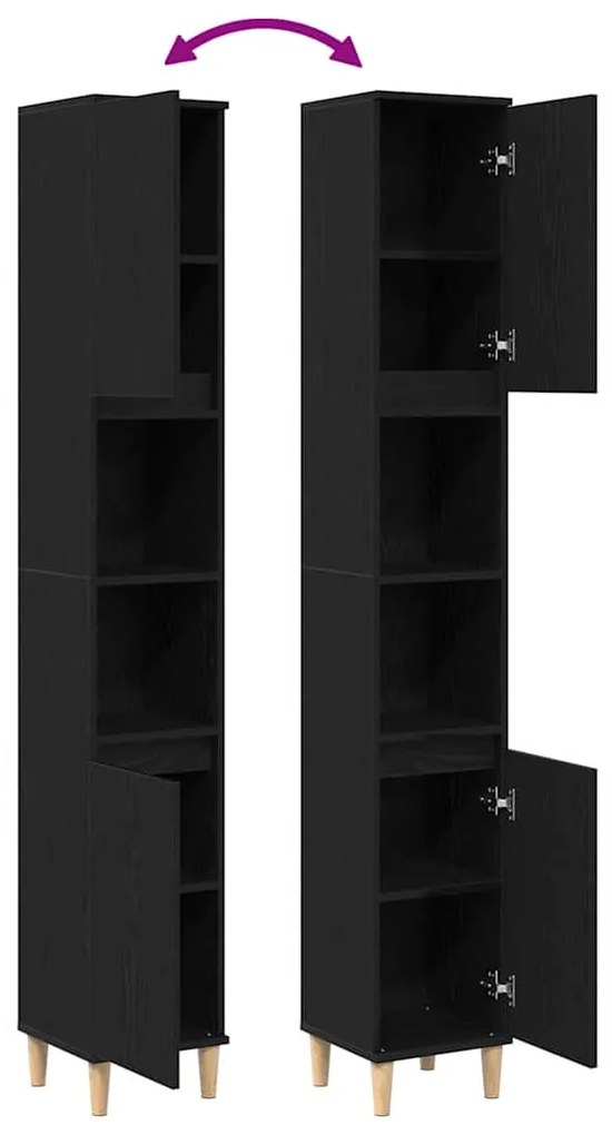 Armário de Banheiro vidaXL Preto Carvalho 30x30x190 cm Madeira de Enge