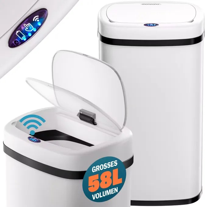 Caixote do lixo com sensor em aço inoxidável  58L branco/creme