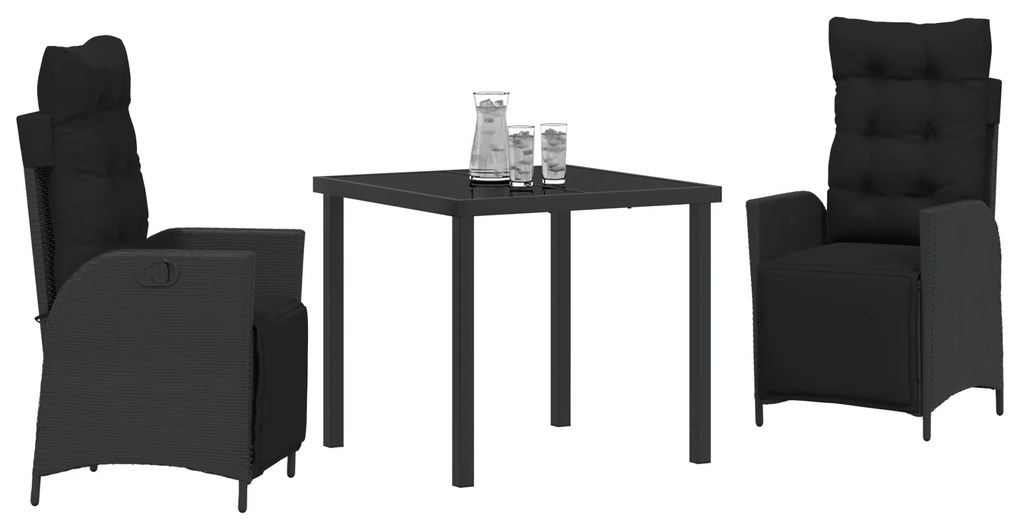 Conjunto de Jantar de Jardim de 3 Peças Preto Rattan Sintético