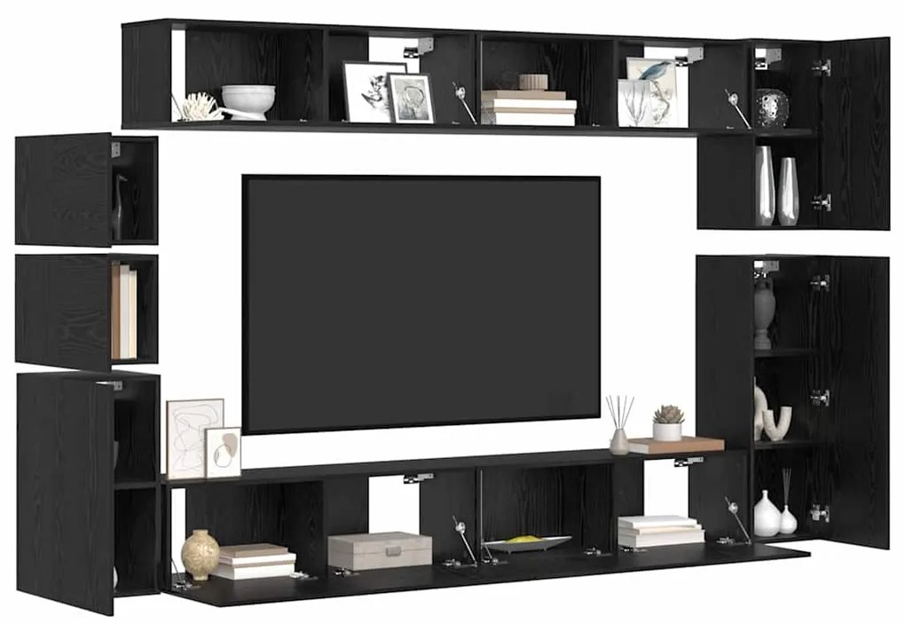 Conjunto de móvel de TV 9 pcs Carvalho preto Madeira processada