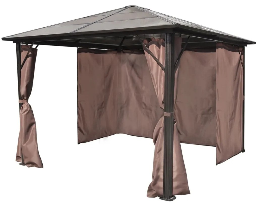 Gazebo com cortina 300 x 300 cm alumínio castanho