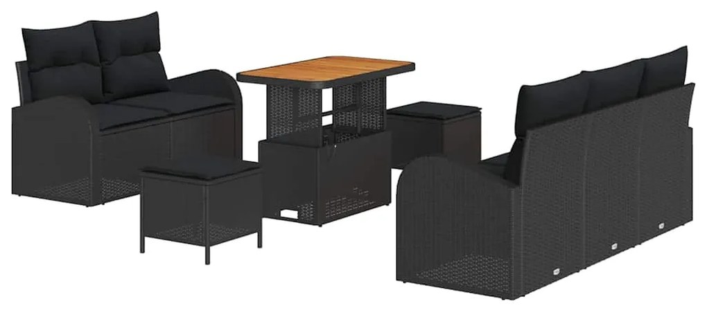Conjunto de Sofá de Jardim vidaXL de 8 peças com Almofadas Preto Ratta
