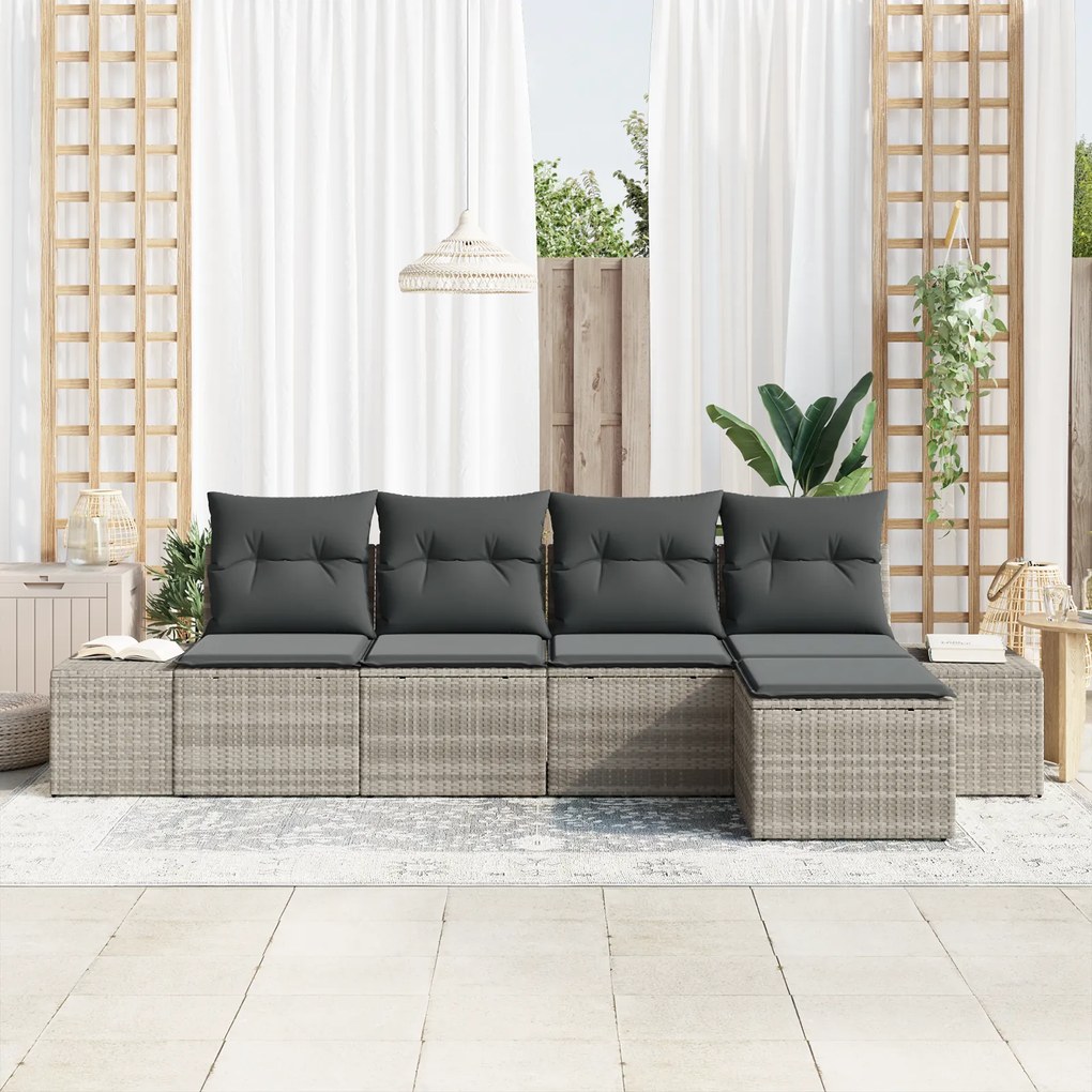 Conjunto de Sofá de Jardim de 5 Peças com Almofadas Cinza Claro de Rat