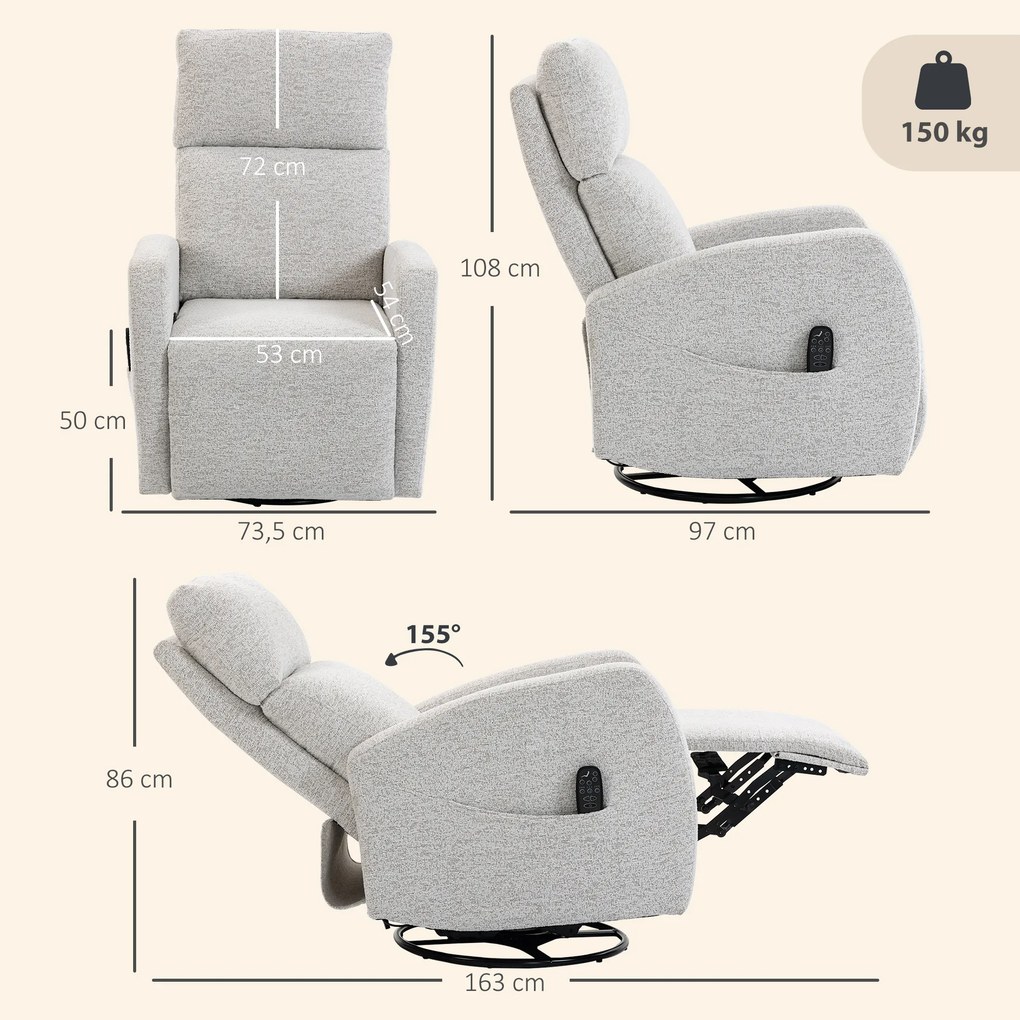 Poltrona Reclinável de Massagem, 163 x 73,5 x 86 cm, Massagem com Calor Lombar, Creme