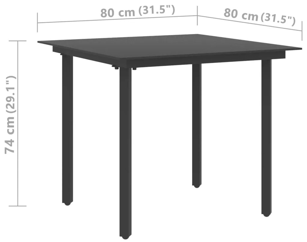 3 pcs conjunto de jantar para jardim vime de PVC preto