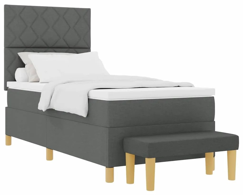 Cama Box Spring com Colchão e Base Cinza Escuro 100x200 cm Tecido