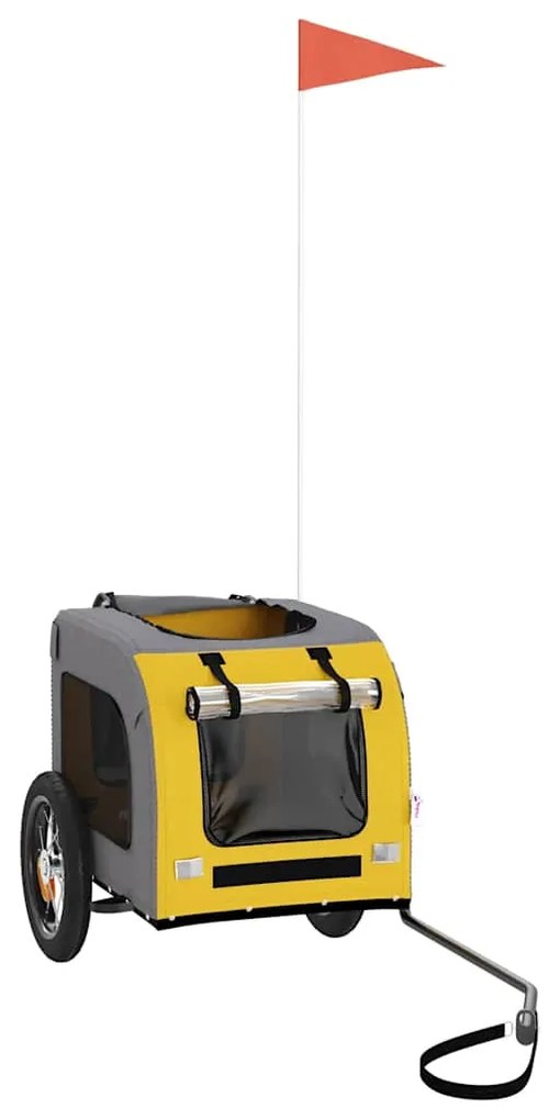 Reboque bicicleta p/ animais tecido oxford/ferro amarelo/cinza
