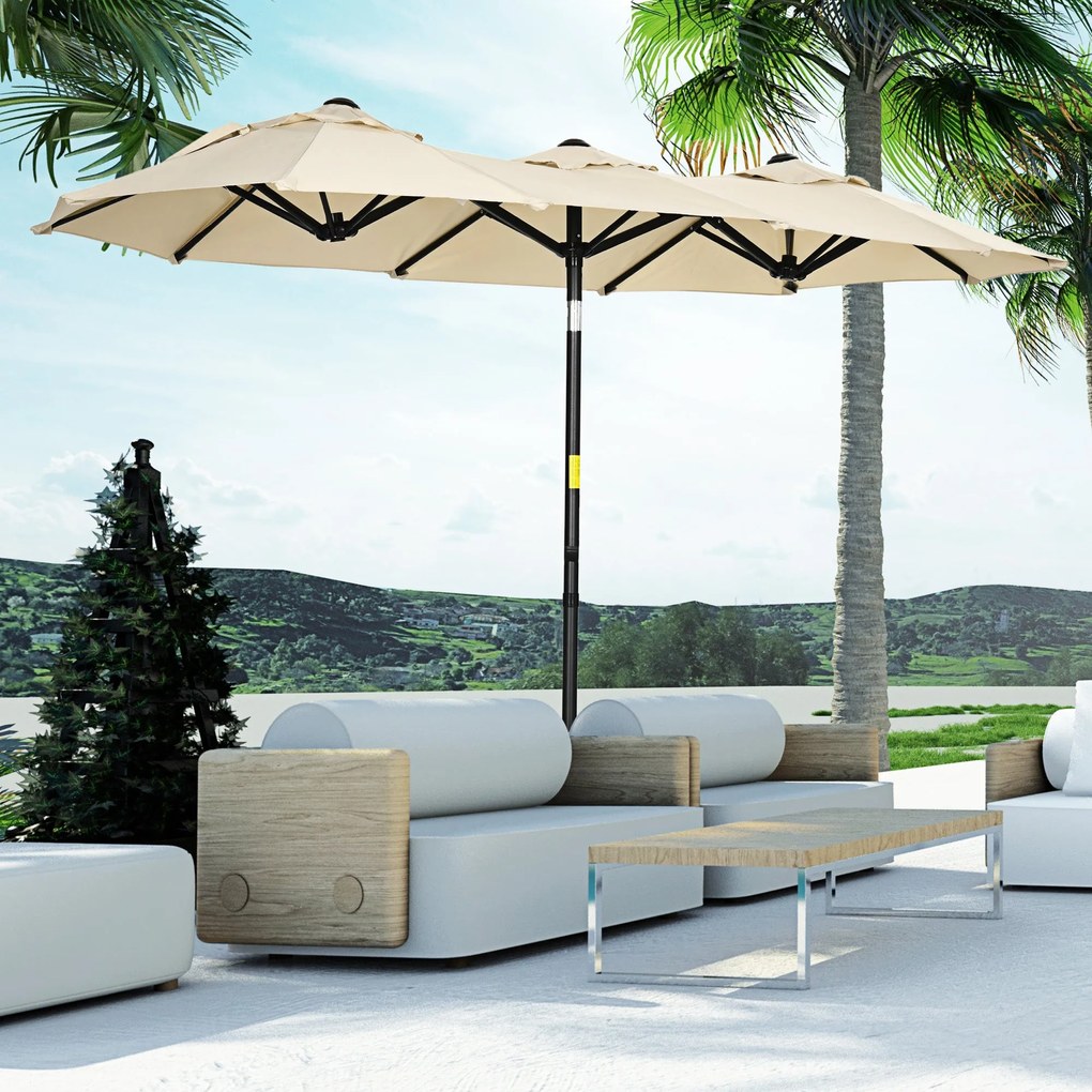 Chapéu de Sol Duplo 295x152x222 cm Chapéu de Sol de Jardim com Inclina