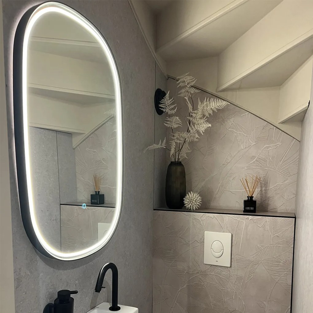 Espelho de casa de banho preto com LED regulável em 3 níveis com toque oval - Miral