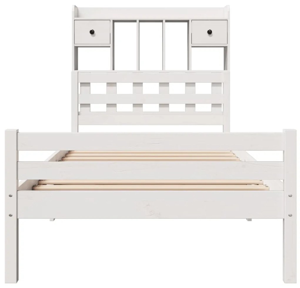 Cama com estante sem colchão 100x200 cm pinho maciço branco