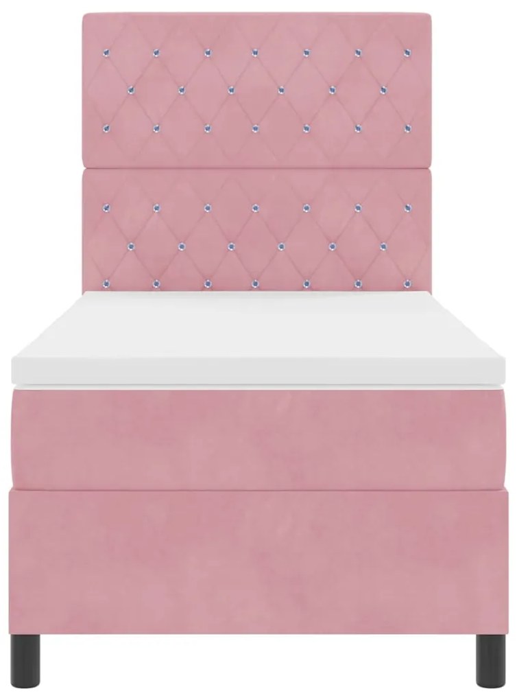 Cama Box Spring com Colchão e LED Rosa 90x190 cm Veludo