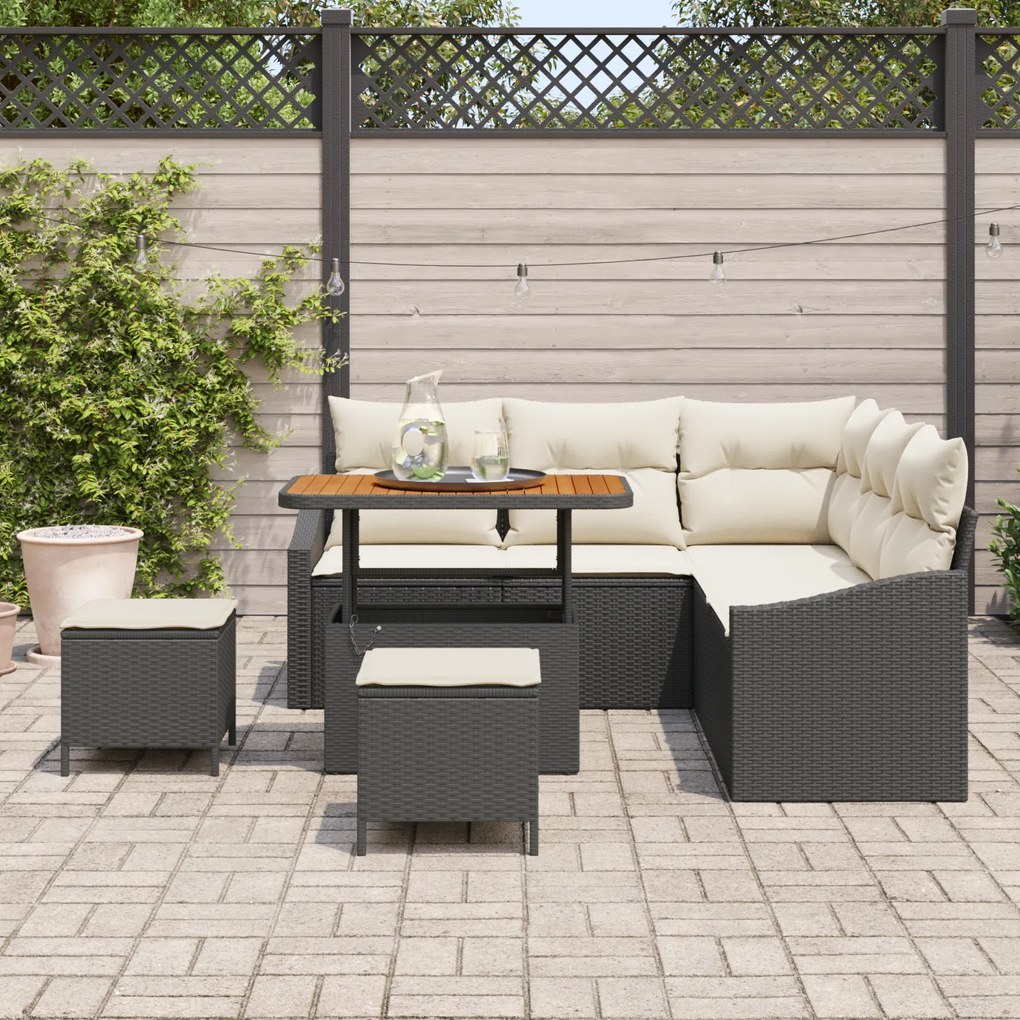 Conjunto de Sofás para Jardim vidaXL de 8 Peças com Almofadas Preto Ra