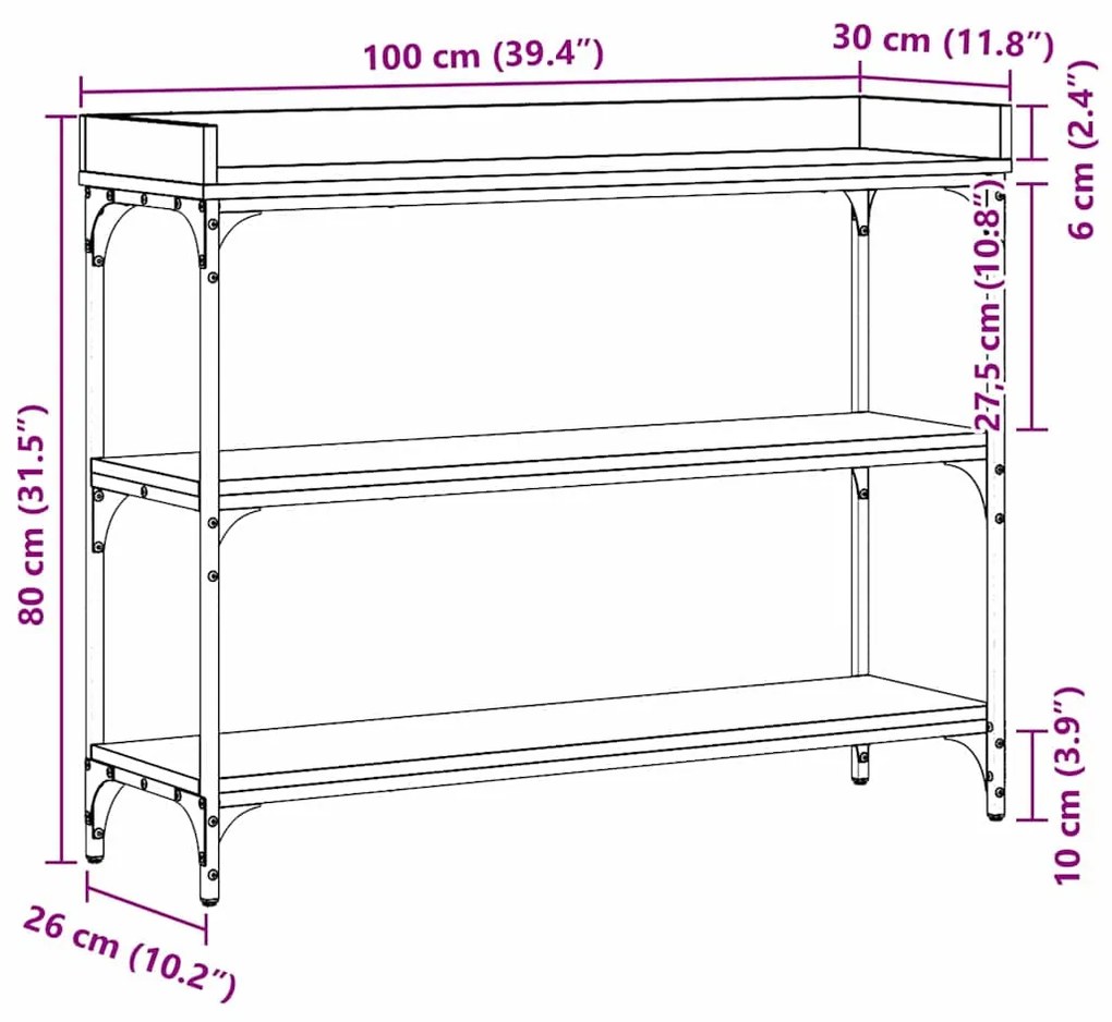 Mesa de Console vidaXL Carvalho Artisan 100x30x80 cm Madeira Engineere