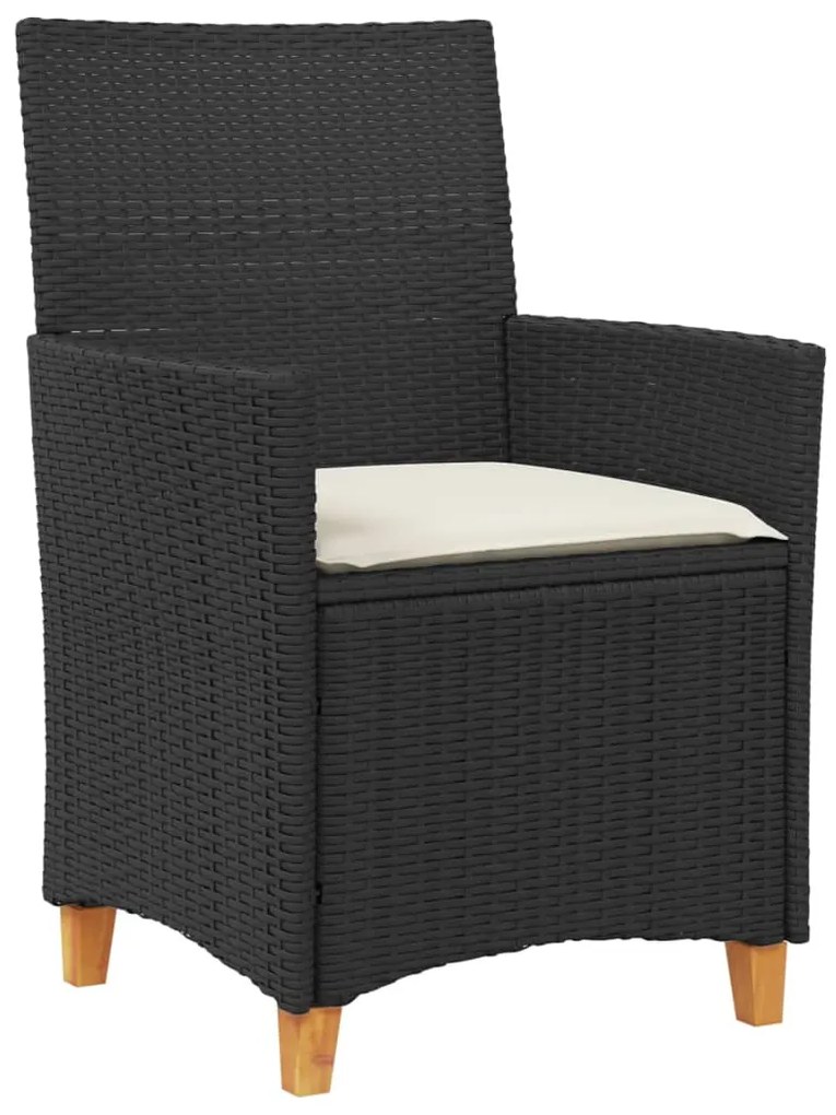Cadeiras de jardim c/ almofadões 2 pcs vime PE/madeira preto