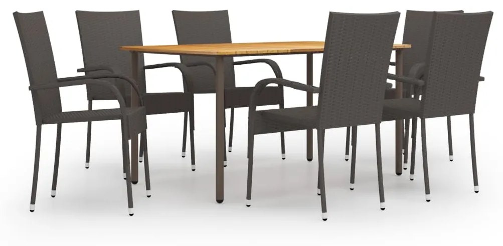 vidaXL 7 pcs conjunto de jantar para jardim vime PE castanho