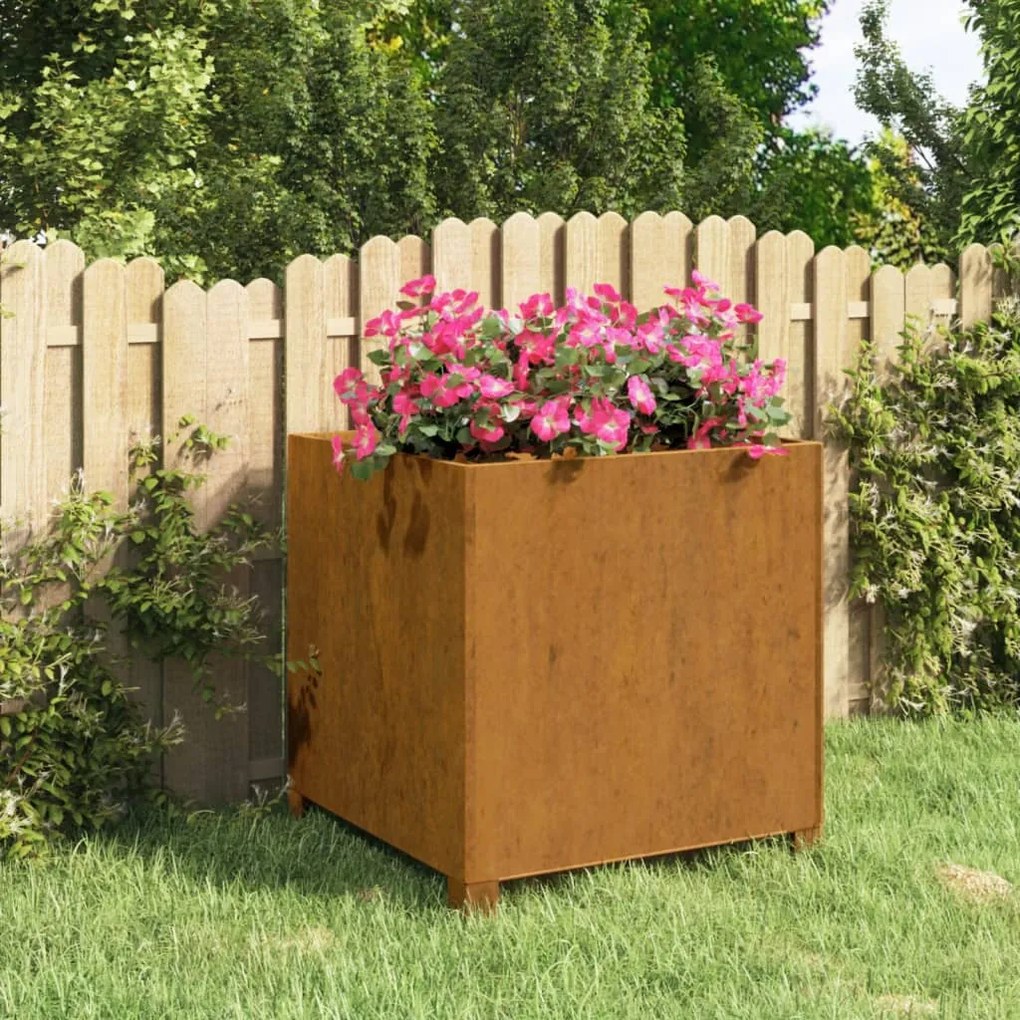 vidaXL Vaso/floreira com pernas 50x50x50 cm aço corten cor enferrujado