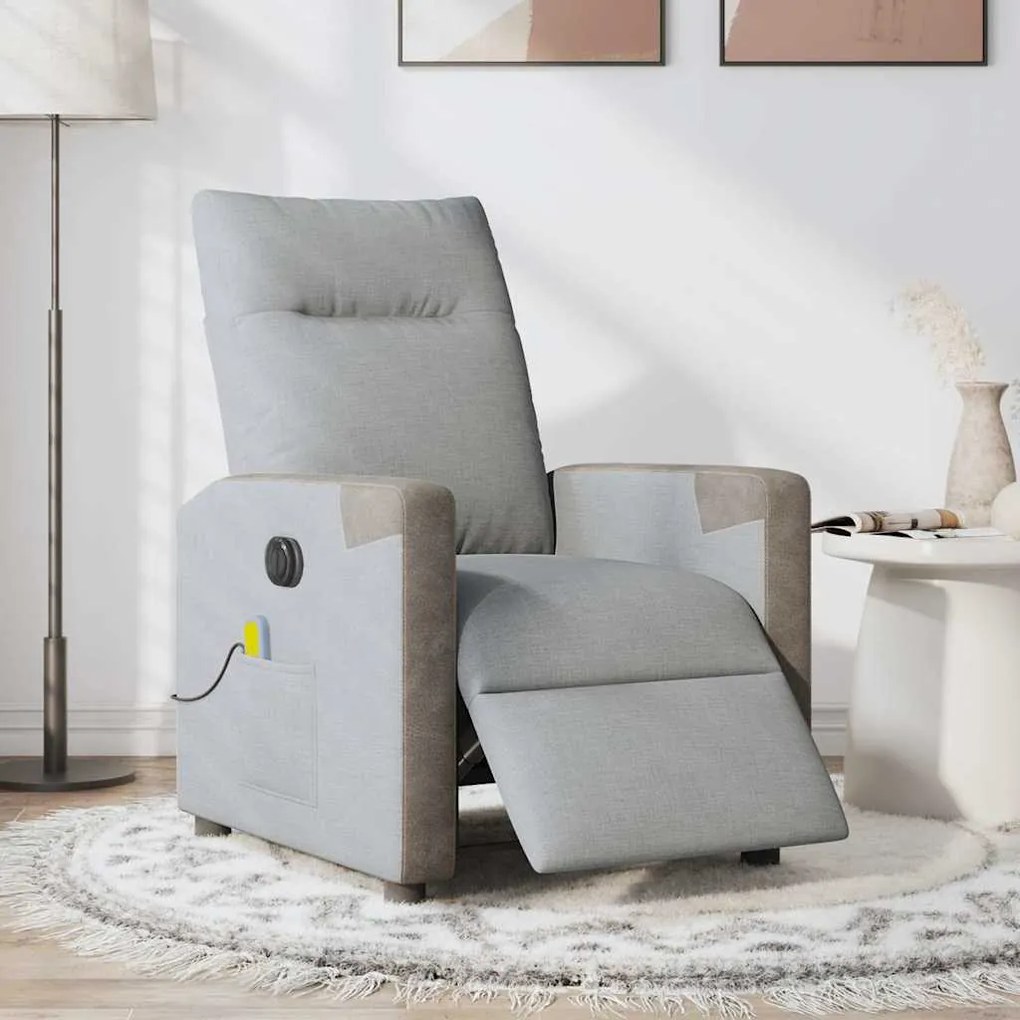 Poltrona de massagens reclinável elétrica tecido cinzento-claro