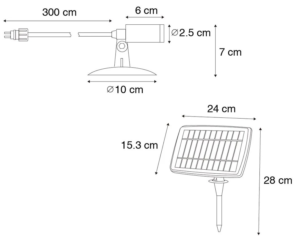 Conjunto de 4 focos pretos com LED IP65 recarregável solar - Garly Moderno