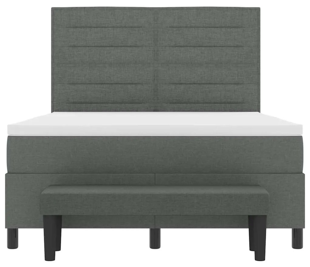 Cama Box Spring com Colchão &amp; Banco Cinza Escuro 160x200 cm Tecido