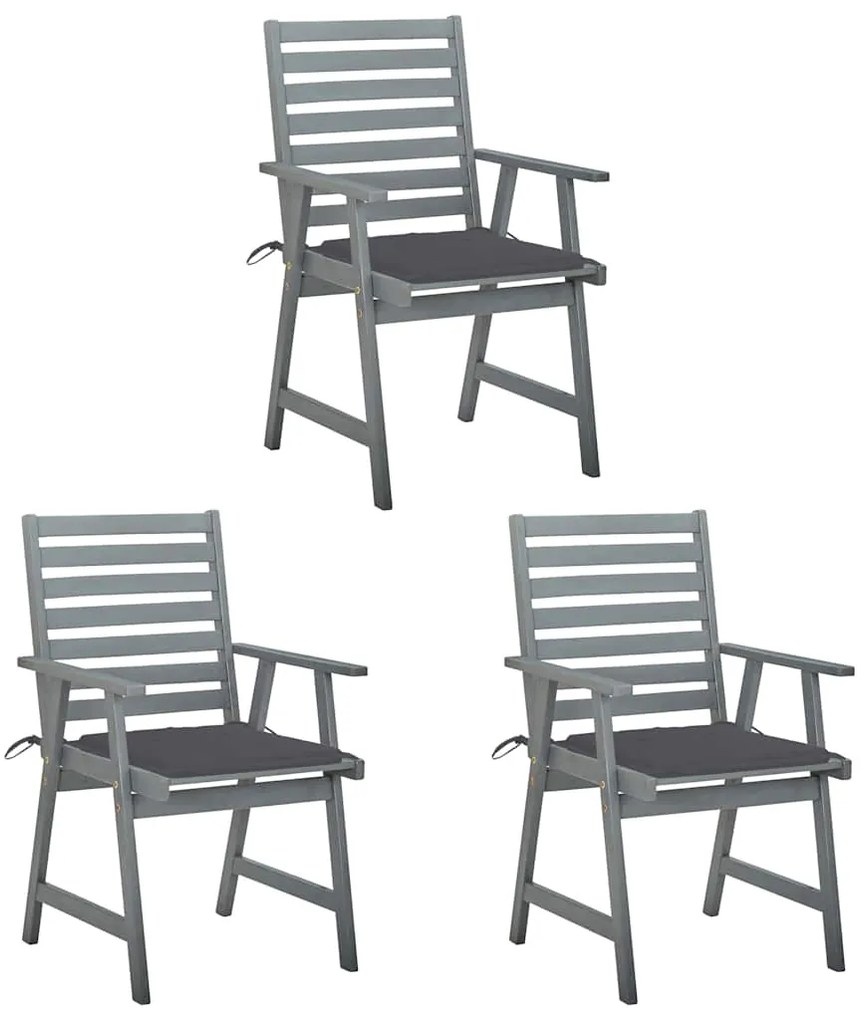 vidaXL Cadeiras de jantar p/ jardim 3 pcs c/ almofadões acácia maciça