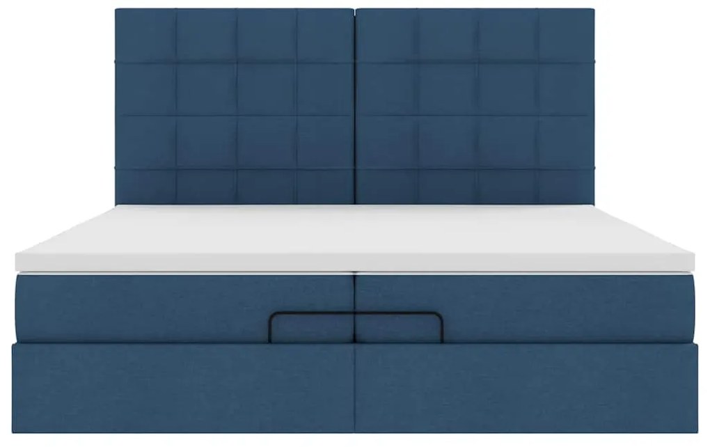 Estrutura de cama otomana com colchões 200x200cm tecido azul