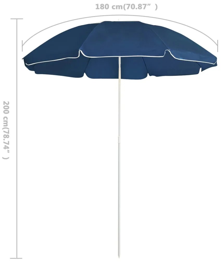 Guarda-sol de jardim com poste de aço 180 cm azul