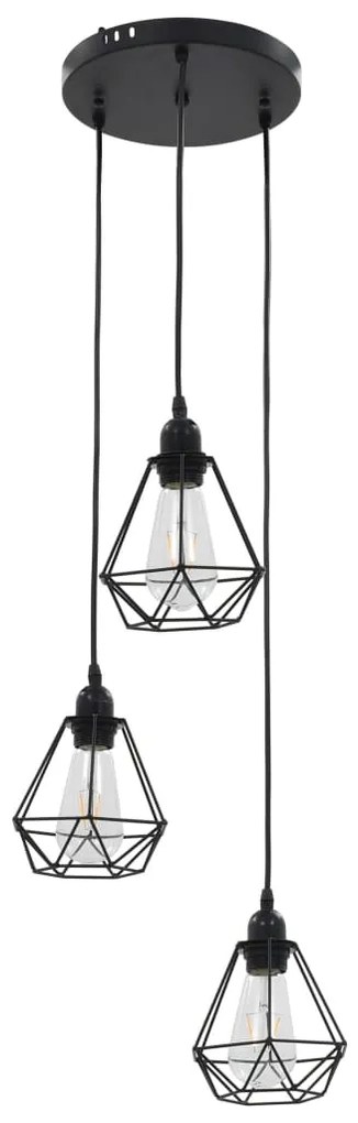 Candeeiro de teto com design diamante 3 lâmpadas E27 preto