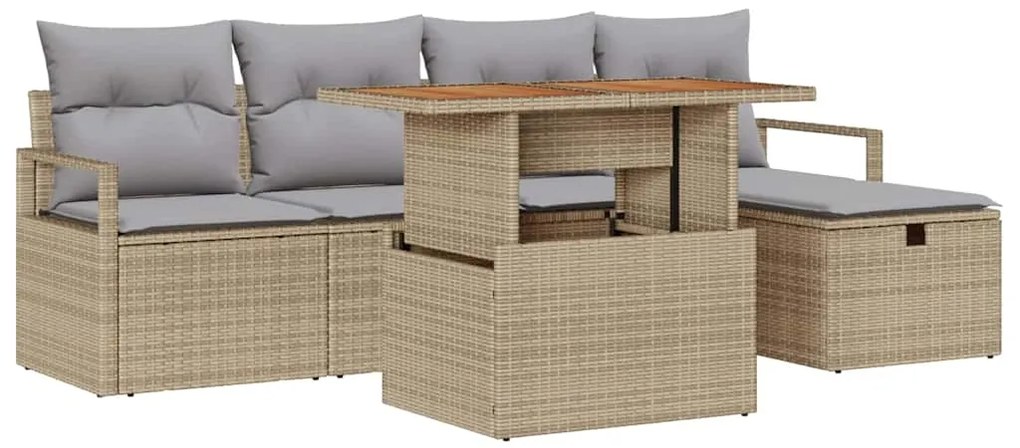 Conjunto de sofá de jardim com 6 peças e almofadas bege de rattan sint