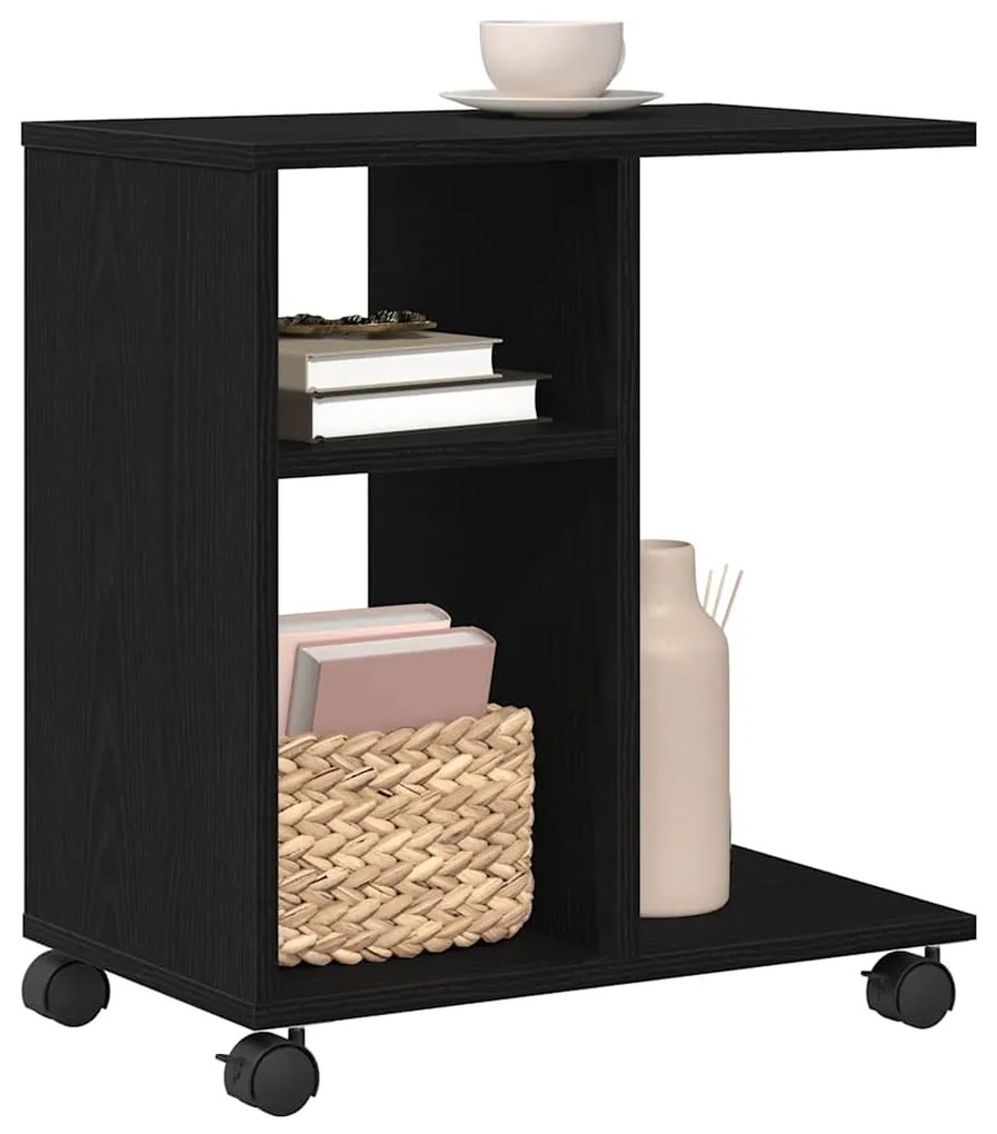 Mesa de Apoio com Rodas em Carvalho Preto 50x30x55 cm em Madeira Ingen