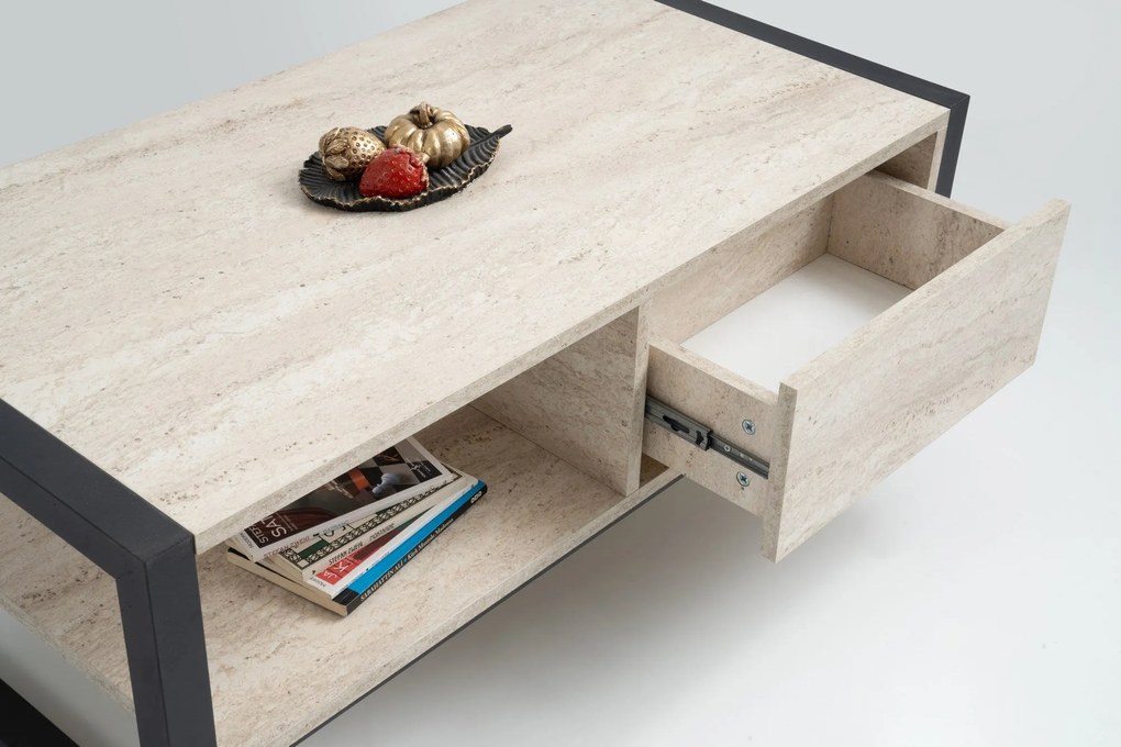 Mesa de Centro Haldizen – Travertine Black – 105x40x55 cm