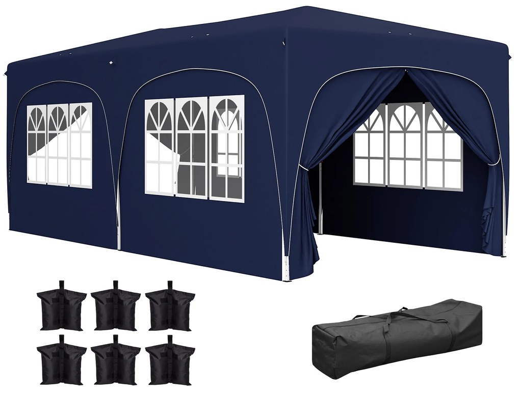 Outsunny Tenda Dobrável 3x6 m Tenda de Jardim para Festas e Eventos com Painéis Laterais UPF50+ Altura Ajustável e Bolsa de Transporte Azul Escuro | AOSOM Portugal