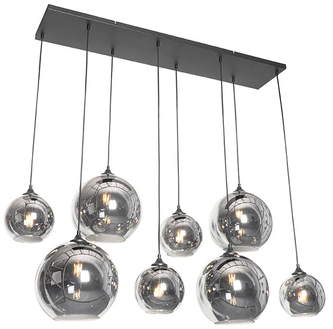 Candeeiro de suspensão Art Deco preto com vidro fumê 8 luzes - Sandra