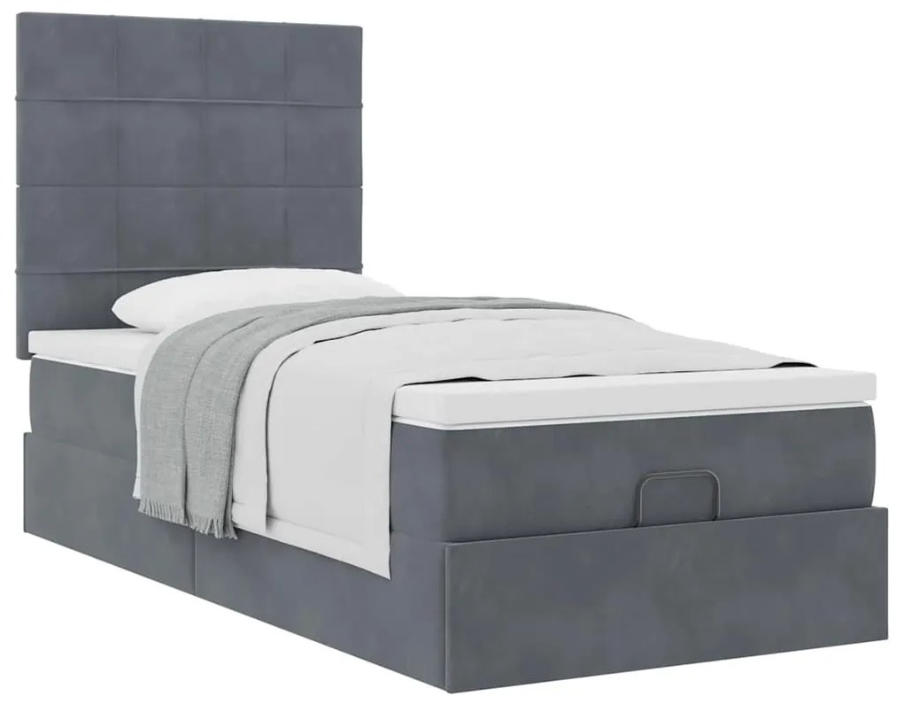 Estrutura cama otomana colchões 90x190cm veludo cinzento escuro