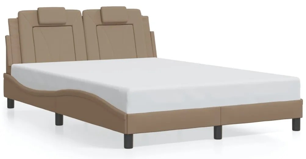 Estrutura cama c/ luzes LED 140x200cm couro artif. cappuccino