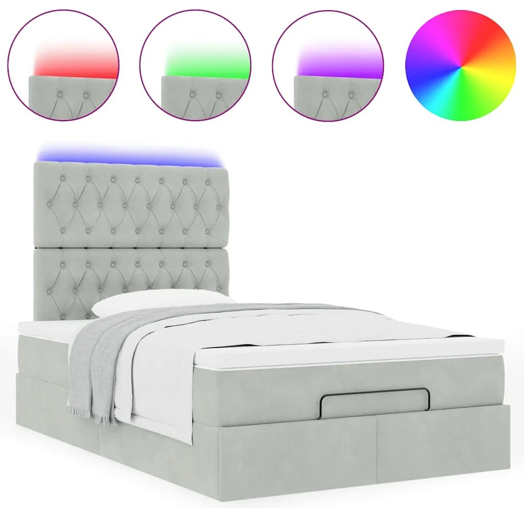 Estrutura de cama otomana com colchões cinza claro Veludo