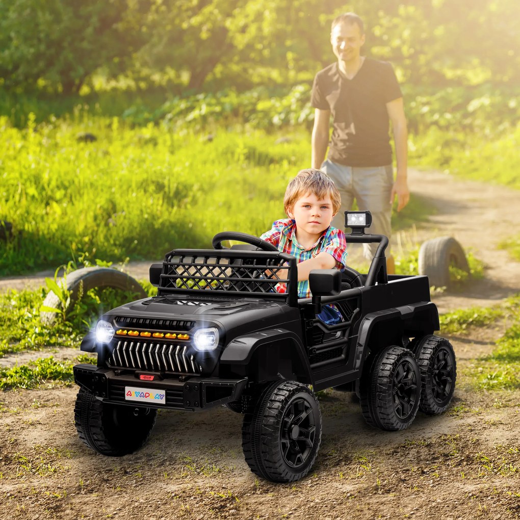 Carro elétrico para crianças, buggy elétrico para crianças, 2 motores, 12 V, 3 velocidades, reboque traseiro, 122 L x 62,5 L x 65 A cm, preto FR
