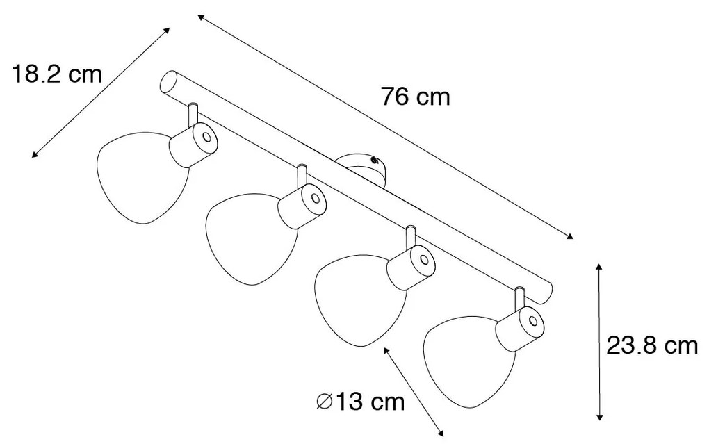 Candeeiro de teto rústico preto com madeira 4 luzes - Flint